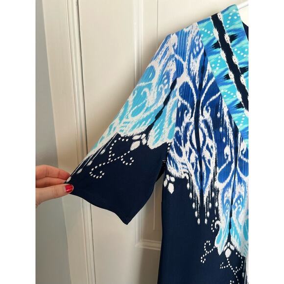 JM Collection Medallion Marvel Dress Intrepid Blue V Neck Short Sleeve Women's S - Picture 6 of 10